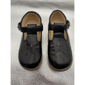 Girls Black Scalloped Cut-Out Buckle Mary Jane Flats Adjustable Strap Size 24